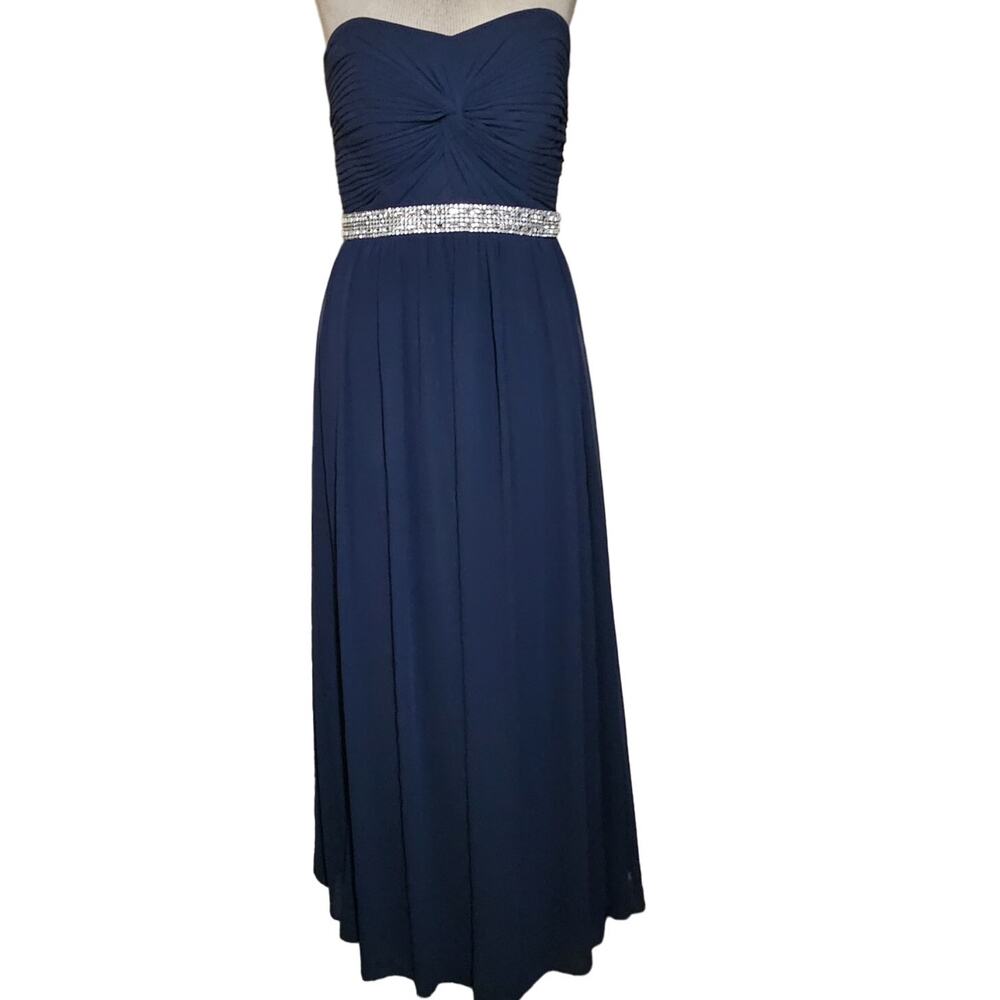 Bill Levkoff Navy Blue Strapless Maxi Dress Size 8